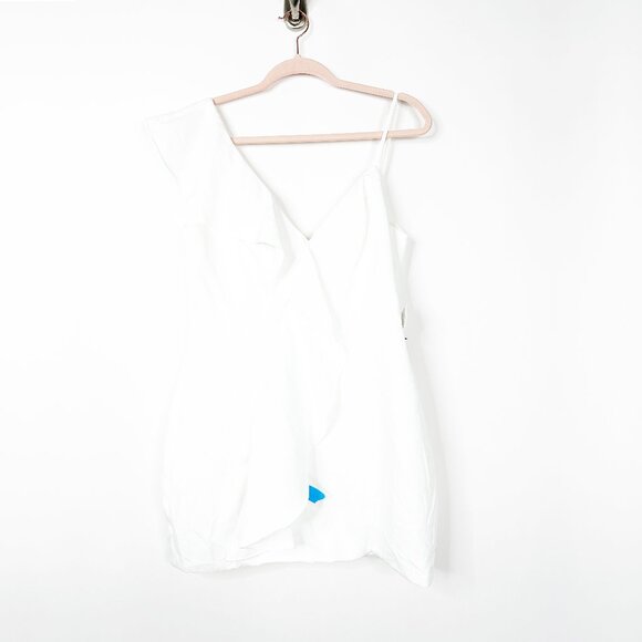 FLAW - Mac Duggal Asymmetrical Ruffle Mini Cocktail Dress  Mac White 10 #A0194 - Picture 5 of 12